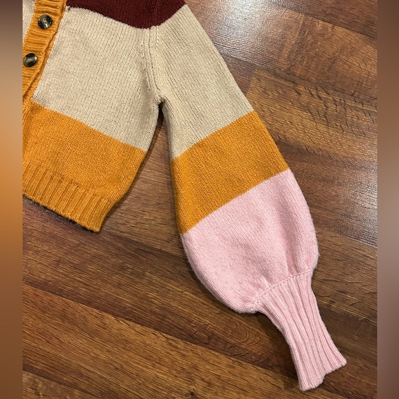 For Love & Lemons Hailey Cardigan Women’s XS Color Block Yellow Maroon Pink - Picture 2 of 7